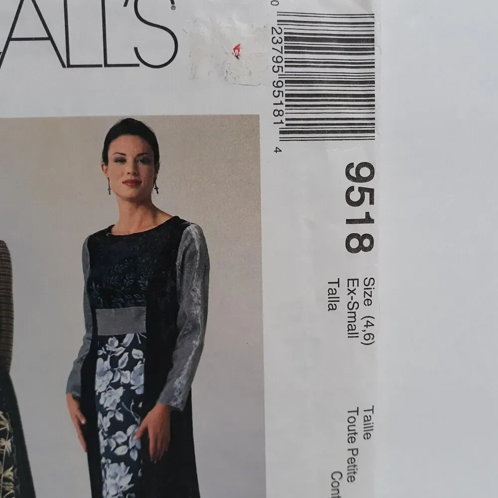 McCall's 9518 Sewing Pattern NEW Womens Pullover Dress X Small 4-6 Long Sleeve